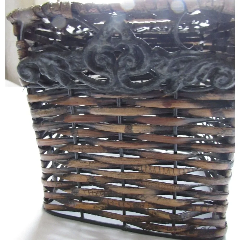 Wicker tissue box holder dark brown metal design